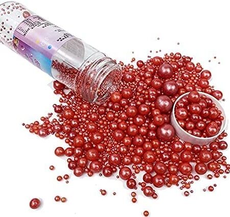 Edible Pearl Sugar Christmas Red Sprinkles 120g/ 4.2oz Candy Mixing Size Baking Edible Cake Decorations Cupcake Toppers Cookie Decorating Celebrations Wedding Shower Party