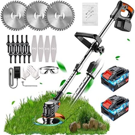 Gjmatrao Stringless Trimmer 24v Weed Wacker Electric Grass Trimmer Edger Height Adjustable Low Noise Brush Cutter Weed Grass Cutter Kit for Grass Trimming/Edging Lawn and Garden Care, Black