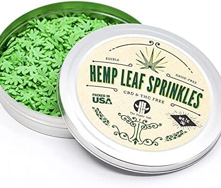 The Sugar Lab Hemp Leaf Sprinkles - Edible Marijuana Party Decorations - CBD & THC Free - Cake Decor & Ice Cream Topping - For 420 Party Cupcakes - Pot Leaf Sugar Sprinkles - 2oz - Sold in a Bud Tin