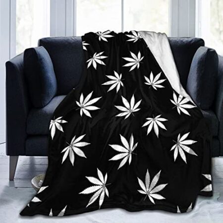 White Weed Leaves Throw Blanket Soft Flannel Fleece Blankets for Bed Couch Sofa,All Season Cozy Blankets Throws King Queen Full Size for Kids Women Adults 50"X40"